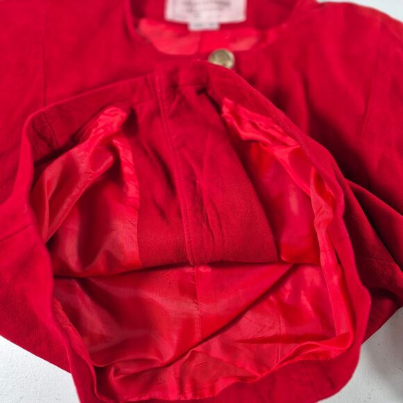 Salamander Leathers USA Red Suede Vintage Jacket Crop Lined Gold Metal Buttons S - Picture 3 of 4